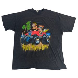 Vintage Wave Warriors Shirt Men XXL Grey Charcoal Single Stitch Graphic Top Half